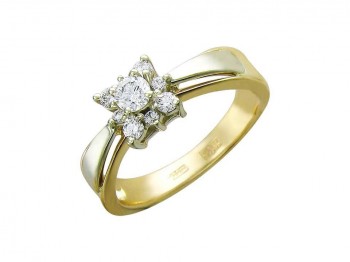 Кольцо с бриллиантом из бело-желтого золота 01К686073-1