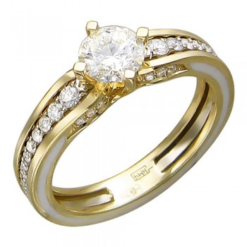 Кольцо с бриллиантом из бело-желтого золота 01К686261Э