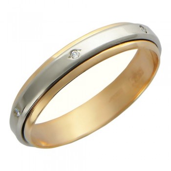 Обручальное кольцо с фианитом из бело-красного золота 01О160023