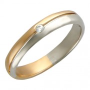 Обручальное кольцо с фианитом из бело-красного золота 585 пробы