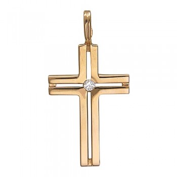 Крестик православный с фианитом из красного золота 01Р110678