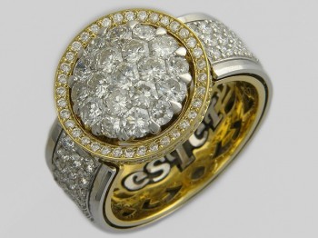 Кольцо с бриллиантом из бело-желтого золота 01К684206ZL