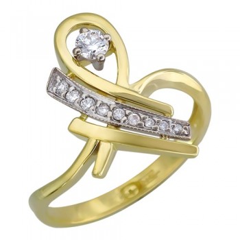 Кольцо с бриллиантом из бело-желтого золота 01К685051