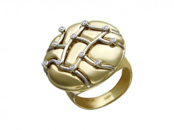 Кольцо с бриллиантом из бело-желтого золота 01К685765