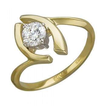 Кольцо с бриллиантом из бело-желтого золота 01К683036