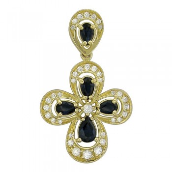 Крестик православный с бриллиантом из желтого золота 01Р640584