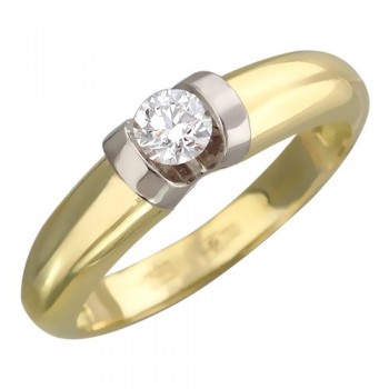 Кольцо с бриллиантом из бело-желтого золота 01К684832