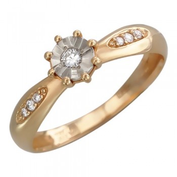 Кольцо с бриллиантом из бело-красного золота 01К665179