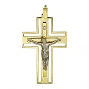 Крестик православный с бриллиантом из бело-желтого золота 750 пробы