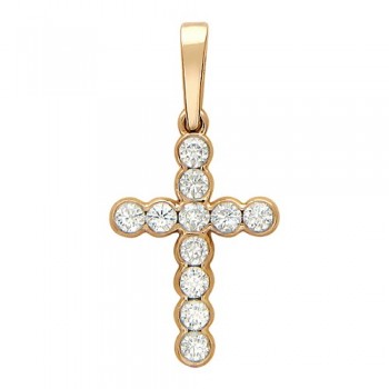 Крестик православный с бриллиантом из красного золота 01Р610748Z