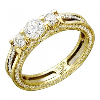 Кольцо с бриллиантом из бело-желтого золота 01К686051