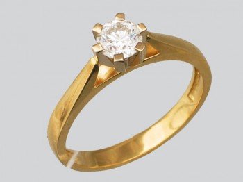 Кольцо с бриллиантом из бело-желтого золота 01К682724