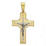 Крестик православный с бриллиантом из бело-желтого золота 750 пробы