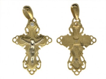 Крестик православный с бриллиантом из бело-желтого золота 01Р680654