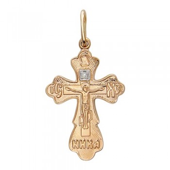 Крестик православный с бриллиантом из бело-красного золота 01Р660453