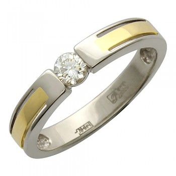 Кольцо с бриллиантом из бело-желтого золота 01К684830