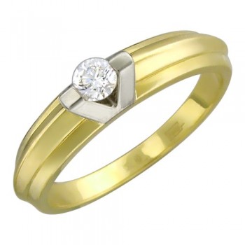 Кольцо с бриллиантом из бело-желтого золота 01К685040