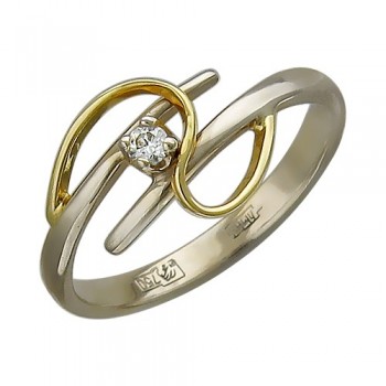 Кольцо с бриллиантом из бело-желтого золота 01К683215