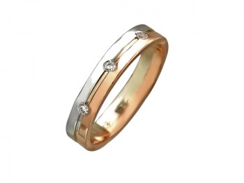 Обручальное кольцо с фианитом из бело-красного золота 01О160280