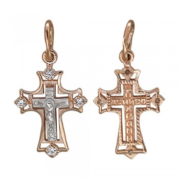 Крестик православный с фианитом из красного золота 01Р110867