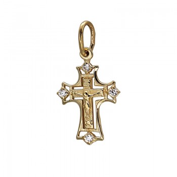 Крестик православный с фианитом из желтого золота 01Р130867