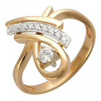 Кольцо с бриллиантом из бело-красного золота 01К665051