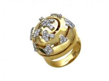 Кольцо с бриллиантом из бело-желтого золота 01К685632
