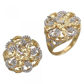 Кольцо с бриллиантом из бело-желтого золота 01К687858