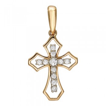 Крестик православный с фианитом из бело-красного золота 01Р160681