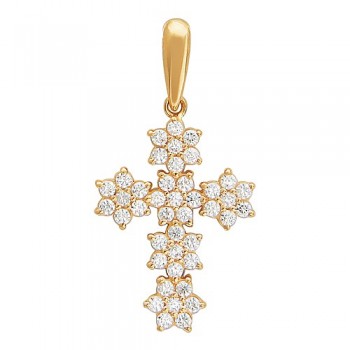 Крестик православный с фианитом из красного золота 01Р110683
