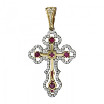 Крестик православный с бриллиантом из бело-желтого золота 01Р680914Э