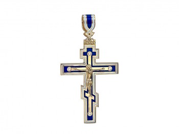 Крестик православный с бриллиантом из желтого золота 01Р640782Э
