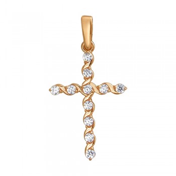 Крестик православный с фианитом из красного золота 01Р110931