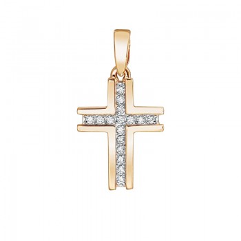 Крестик православный с фианитом из красного золота 01Р110925