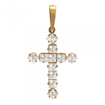 Крестик православный с фианитом из красного золота 01Р110682