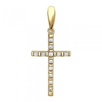 Крестик православный с фианитом из желтого золота 01Р130692