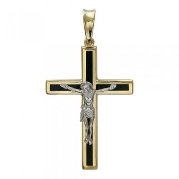 Крестик православный с ониксом из бело-красного золота 01Р460872Ж
