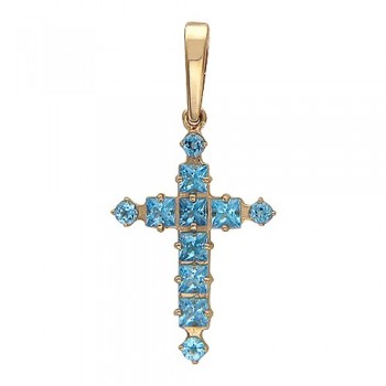 Крестик православный с гранатом из красного золота 01Р310680