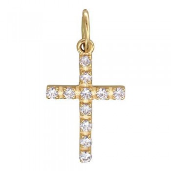 Крестик православный с фианитом из желтого золота 01Р130447