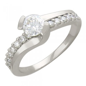 Кольцо с бриллиантом из белого золота 01К625658