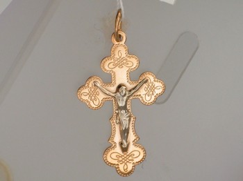 Крестик православный из бело-красного золота 01Р060474