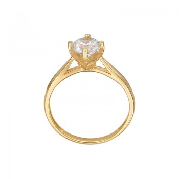 Кольцо с фианитом сваровски из желтого золота 01К139288