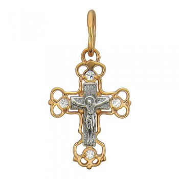Крестик православный с фианитом из бело-красного золота 01Р160635