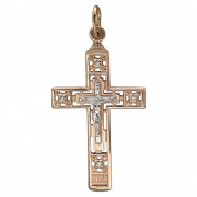 Крестик православный с фианитом из красного золота 585 пробы