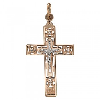 Крестик православный с фианитом из красного золота 01Р110871
