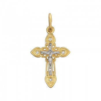 Крестик православный с фианитом из желтого золота 01Р130869