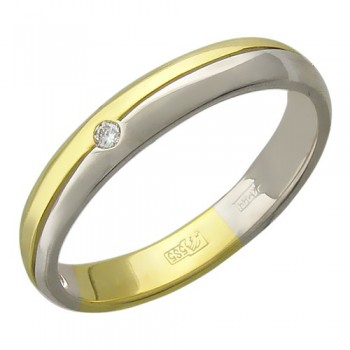 Обручальное кольцо с бриллиантом из бело-желтого золота 01О680056