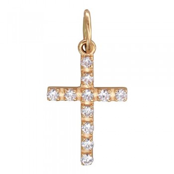 Крестик православный с фианитом из красного золота 01Р110447
