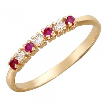 Кольцо с синтетическим рубином из красного золота 01К211117