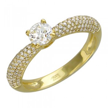 Кольцо с бриллиантом из желтого золота 01К644195
